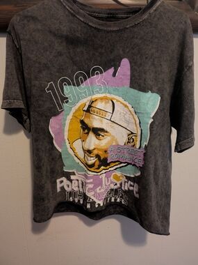Vintage-Style Black Graphic Crop Tee with Pastel Print